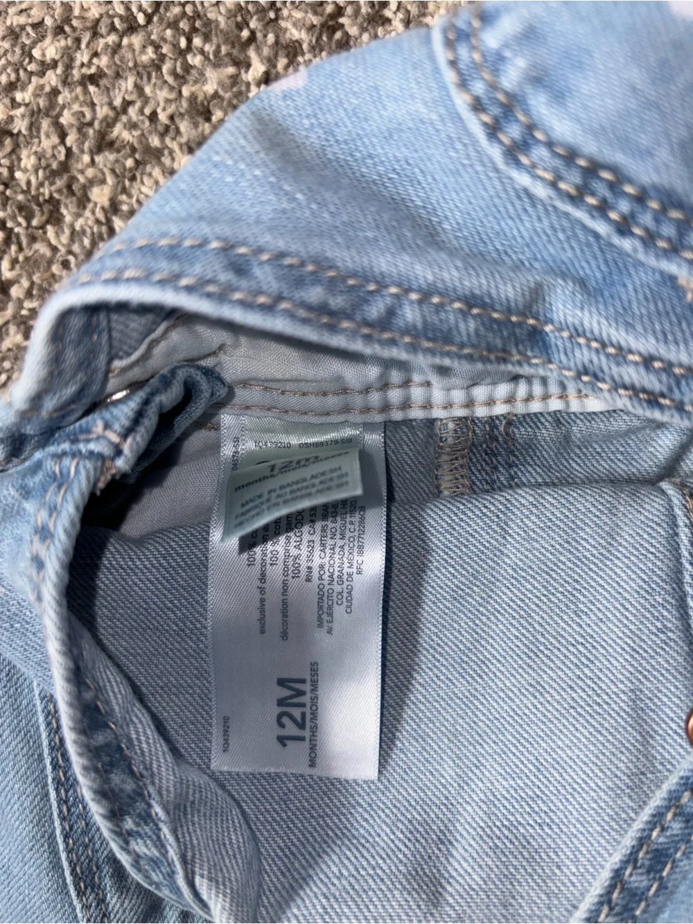 OshKosh B'gosh Light Blue Denim Overalls with Heart Pocket 12M Baby Jeans